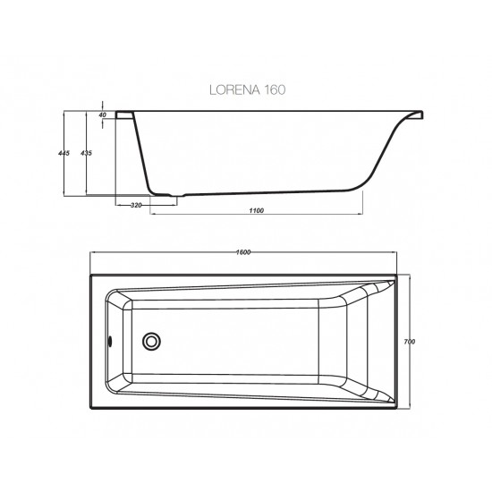 Акриловая ванна Cersanit LORENA 160x70x43,5